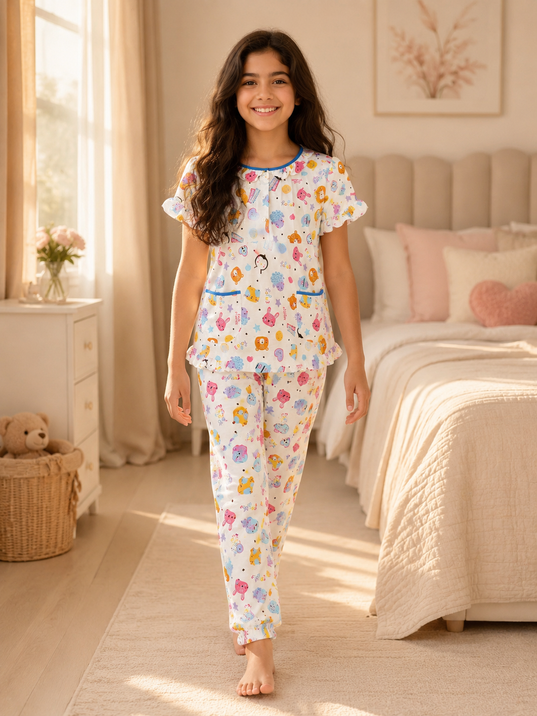 26403fa8-6d13-44a6-bfde-bd5a5d755f8f Girls Short Sleeve+Long pants 10-12Y (6A) - الصورة 1