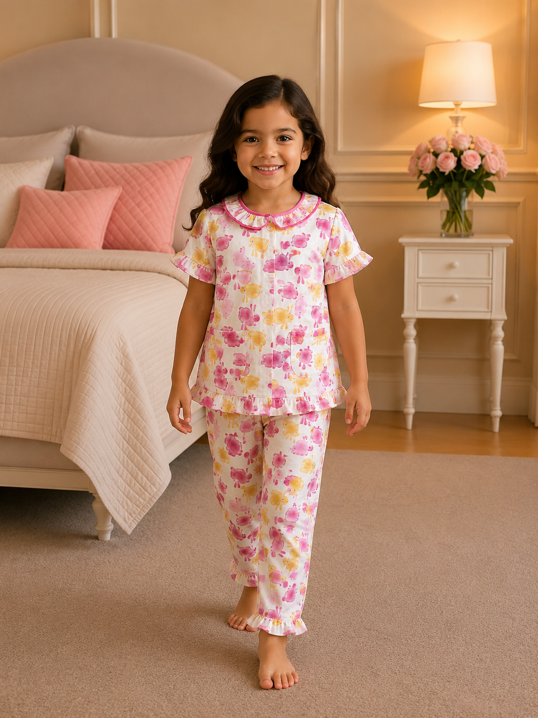 3e814a9a-fff6-4414-ac0e-672b0ac906a7 Girls Short Sleeve+Long pants 3-4Y (35A) - الصورة 1