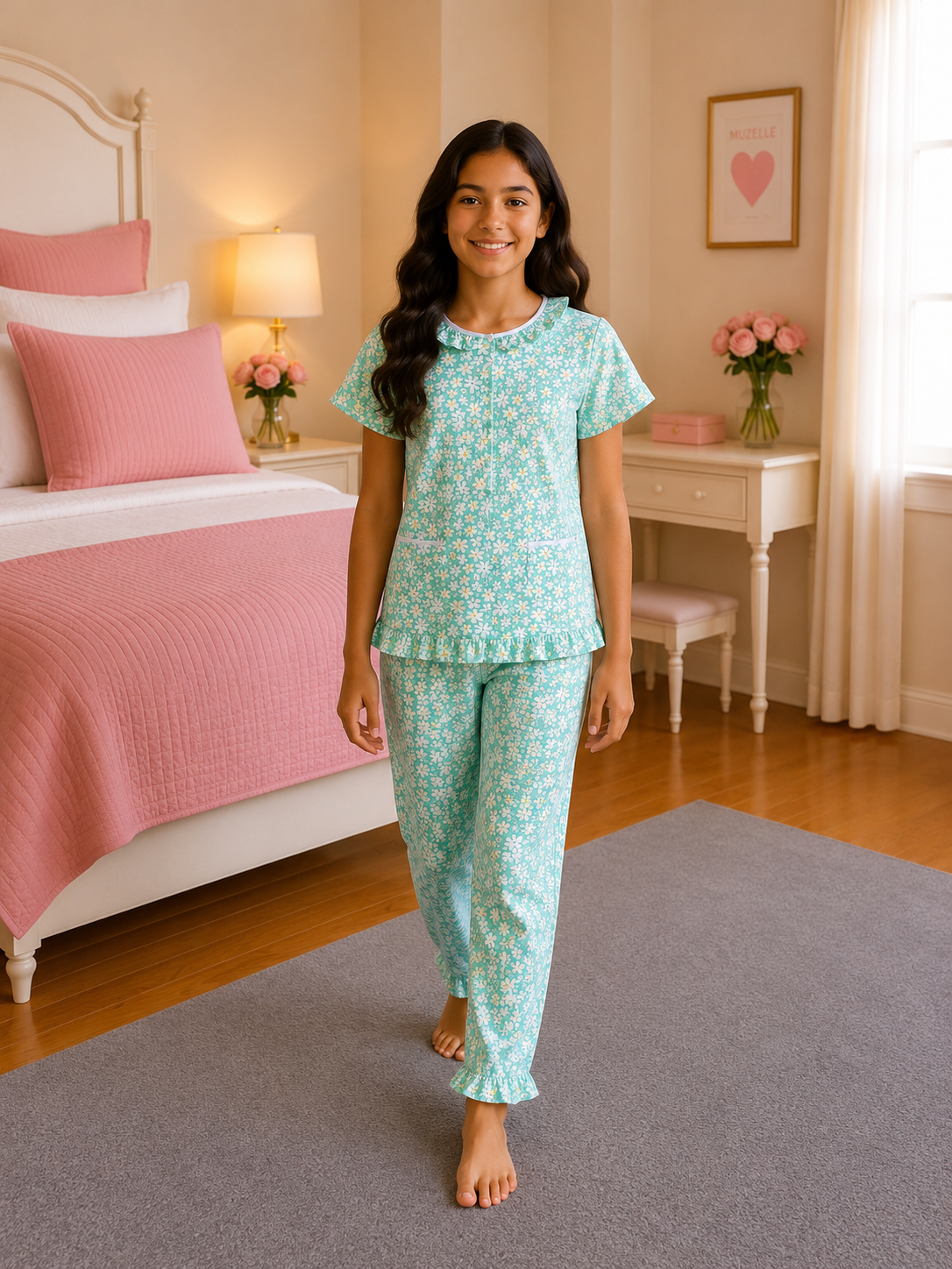 7807c2e0-e512-40b5-bfcd-efc959d915c9 Girls Short Sleeve+Long pants 7-9Y (4A) - Image 1