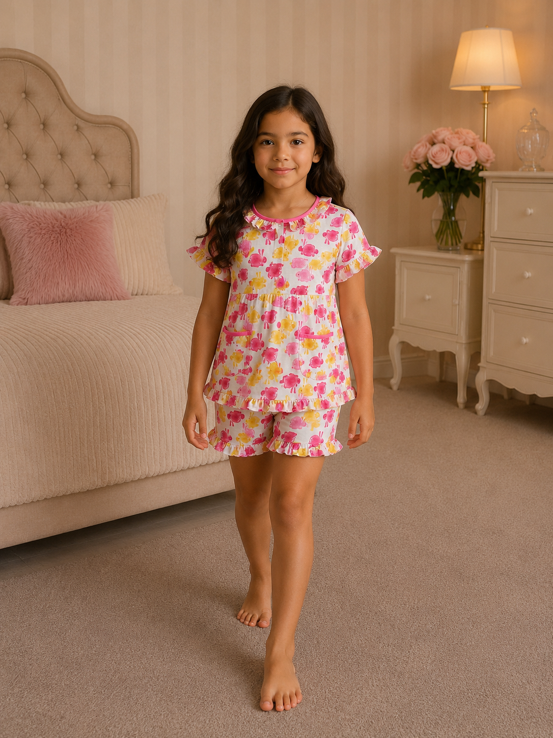 9d8a9b18-7440-4cd6-9f96-ca55665f40d8 Girls Short Sleeve+Short pants 4-6Y (9A) - الصورة 1