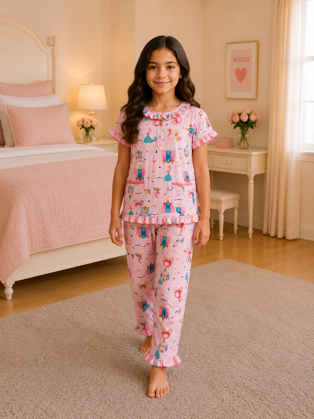 efac4b0e-feea-4796-b545-69fce0135d94 Girls Short Sleeve+Long pants 7-9Y (35A) - Image 1