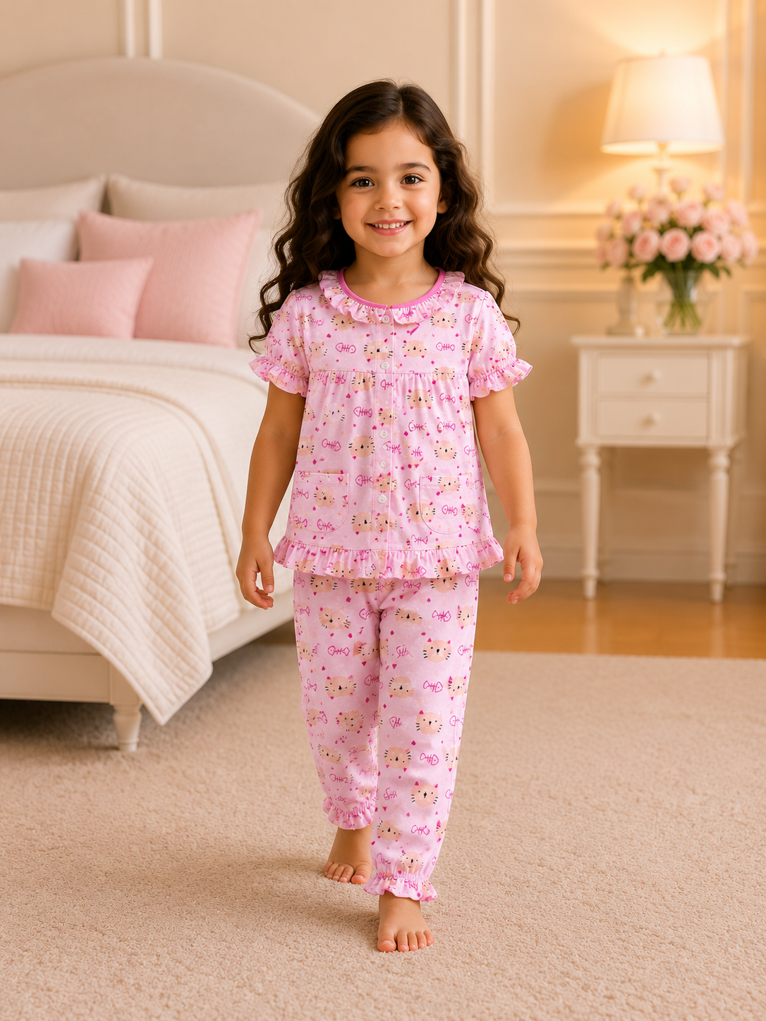fe1c5956-e5b8-44ff-a726-70653ef13473 Girls Short Sleeve+Long pants 3-4Y (22A) - Image 1
